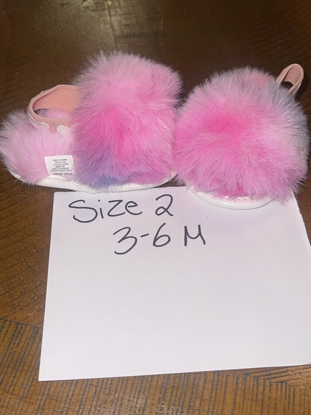 Pink Faux-Fur Baby Sandals - Size 2 (3-6M)